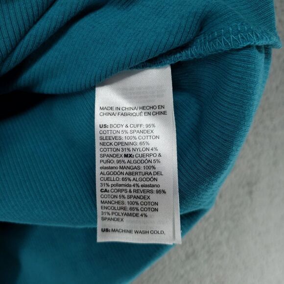 Chico's Pagoda Blue Ribbed Knit Eyelet Henley Top 1/2 Button Womens Size 1 - Picture 15 of 16